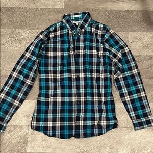 Men's blue and white plaid extra slim fit dress shirt